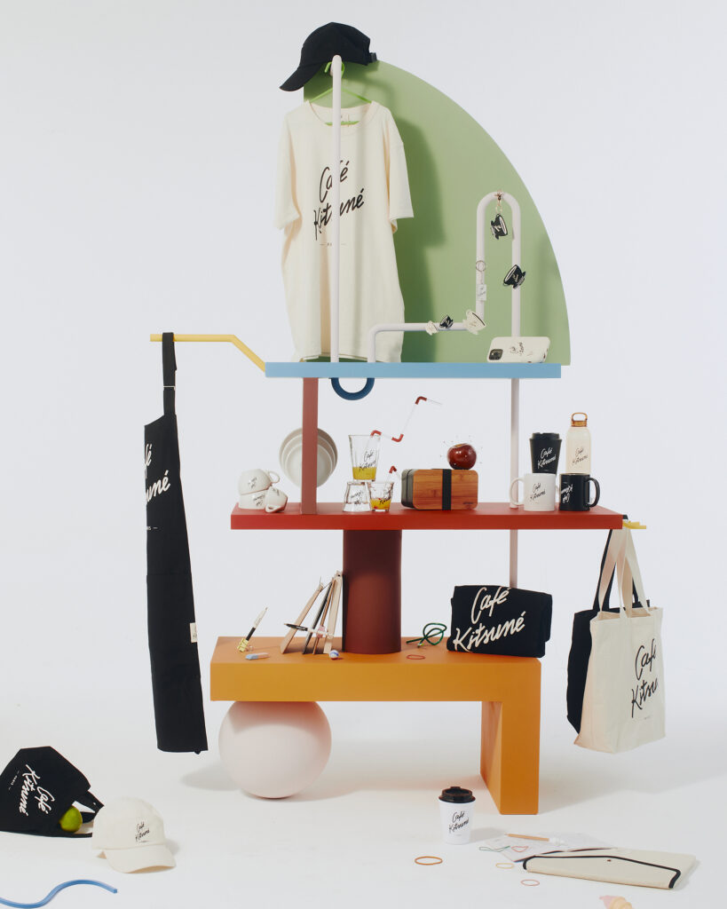 Contemporary sculptural set design with bold forms for Maison Kitsune by Paris-based set designer Nara Lee (Nara Lee Studio)