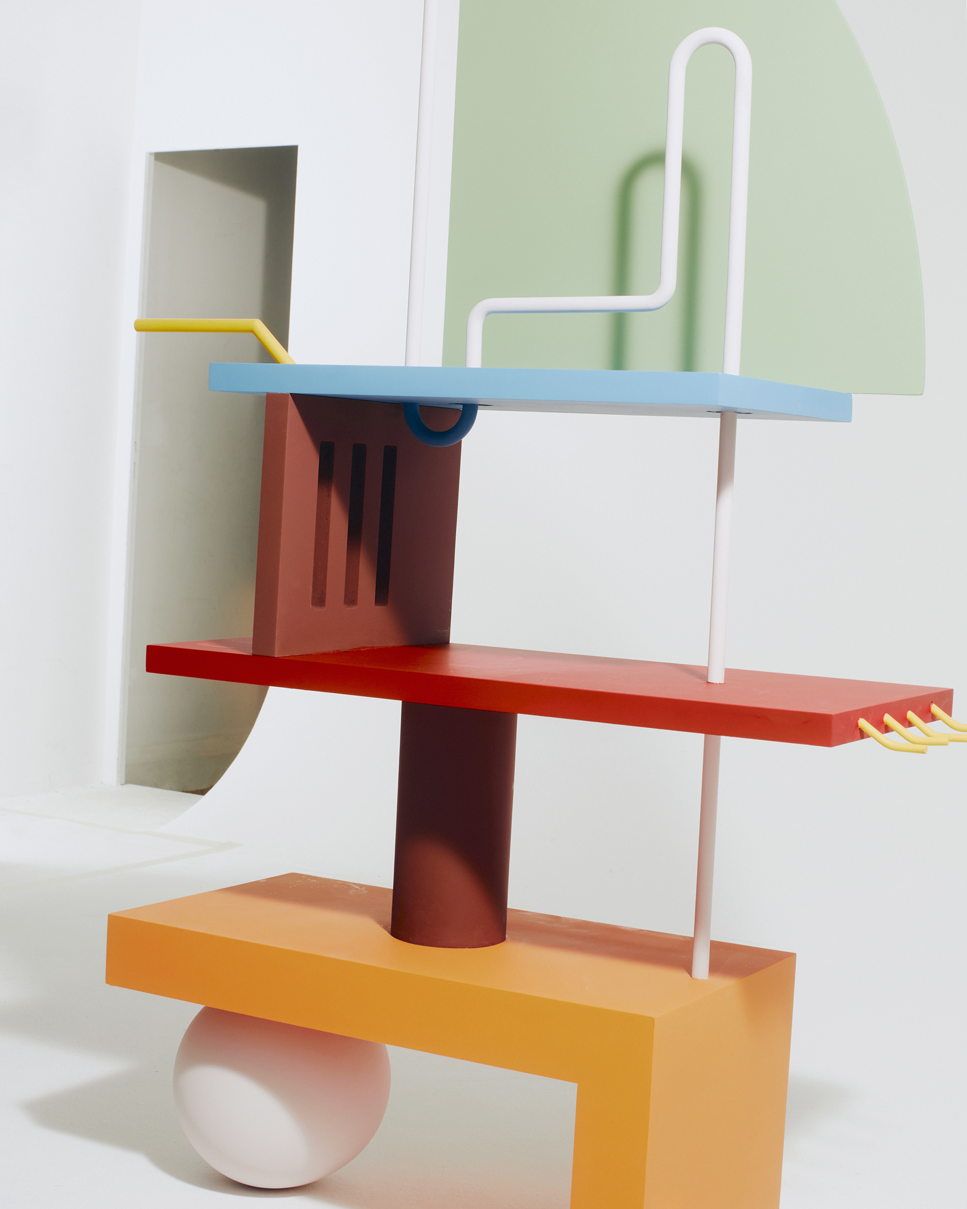 Geometric structure set design for Maison Kitsune by Paris-based set designer Nara Lee (Nara Lee Studio)