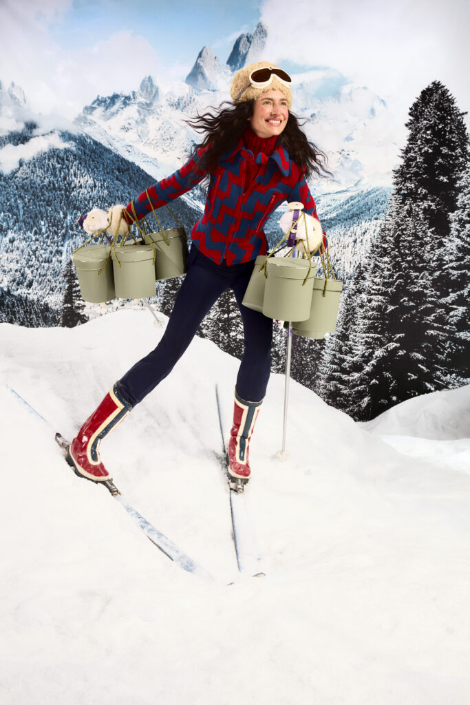 Set design for Penhaligon campaign with playful ski scene by Paris-based set designer Nara Lee (Nara Lee Studio)