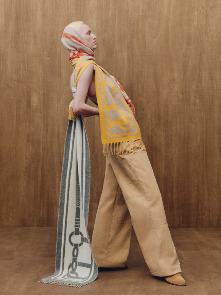 Conceptual minimal set design with sculptural objects for Hermès by Paris-based set designer Nara Lee (Nara Lee Studio)