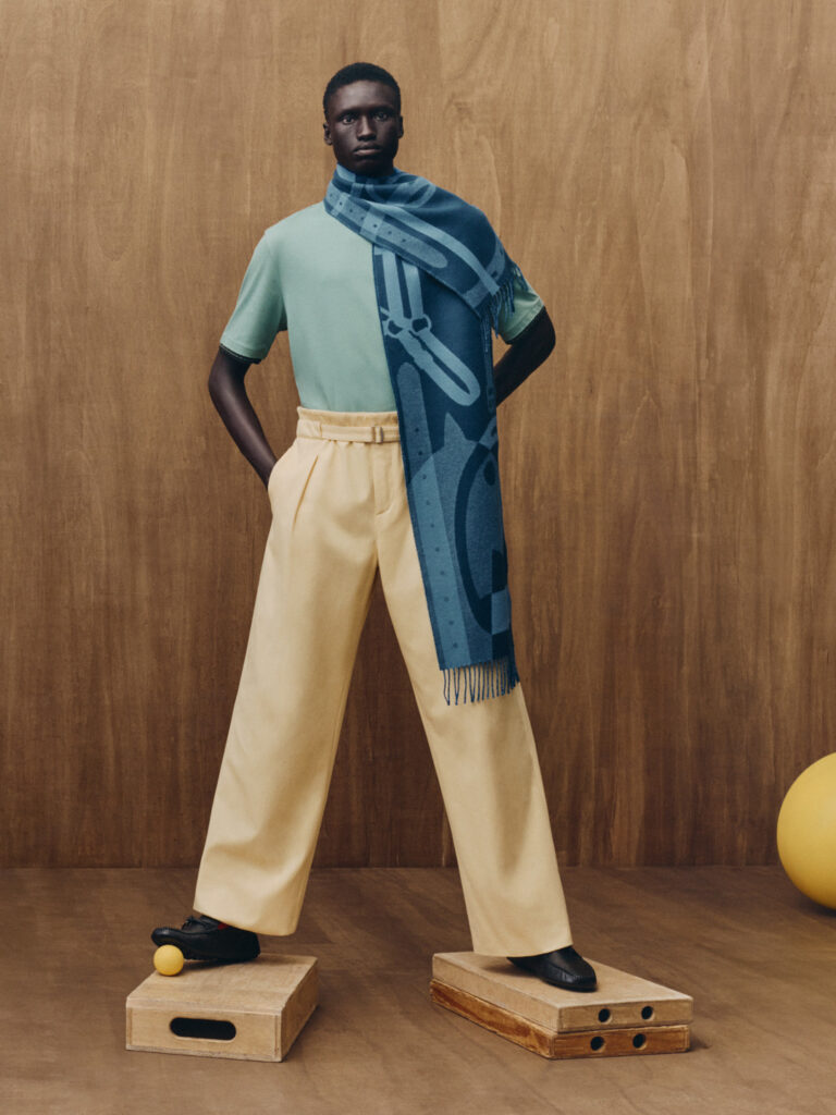 Minimal set design with red sphere for Hermès by Paris-based set designer Nara Lee (Nara Lee Studio)