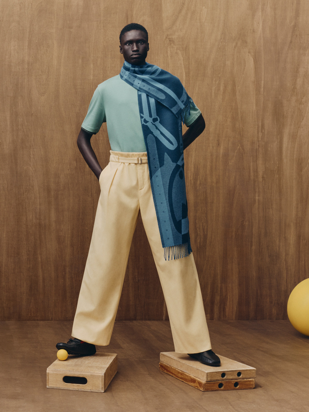 Minimal set design with red sphere for Hermès by Paris-based set designer Nara Lee (Nara Lee Studio)