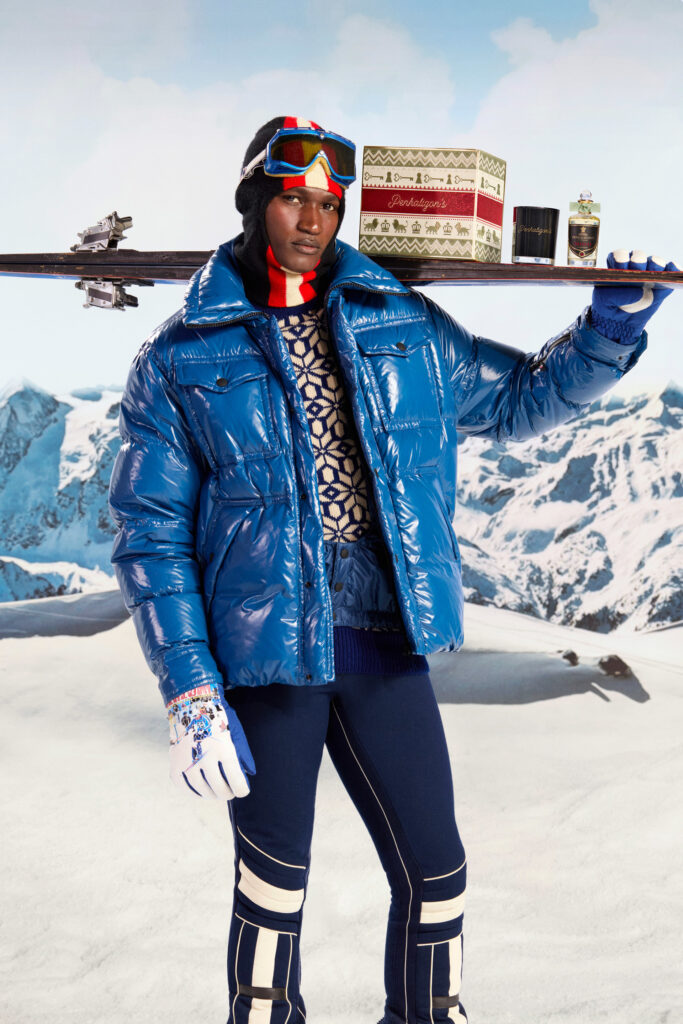 Fun and colorful campaign set design in snowy landscape for Penhaligon by Paris-based set designer Nara Lee (Nara Lee Studio)